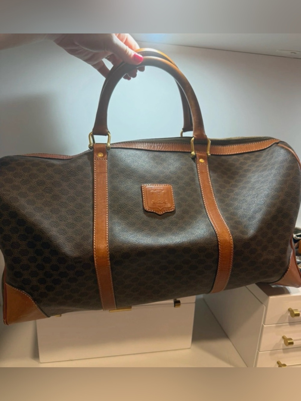 Celine Brown & Tan Coated Canvas Duffel Bag